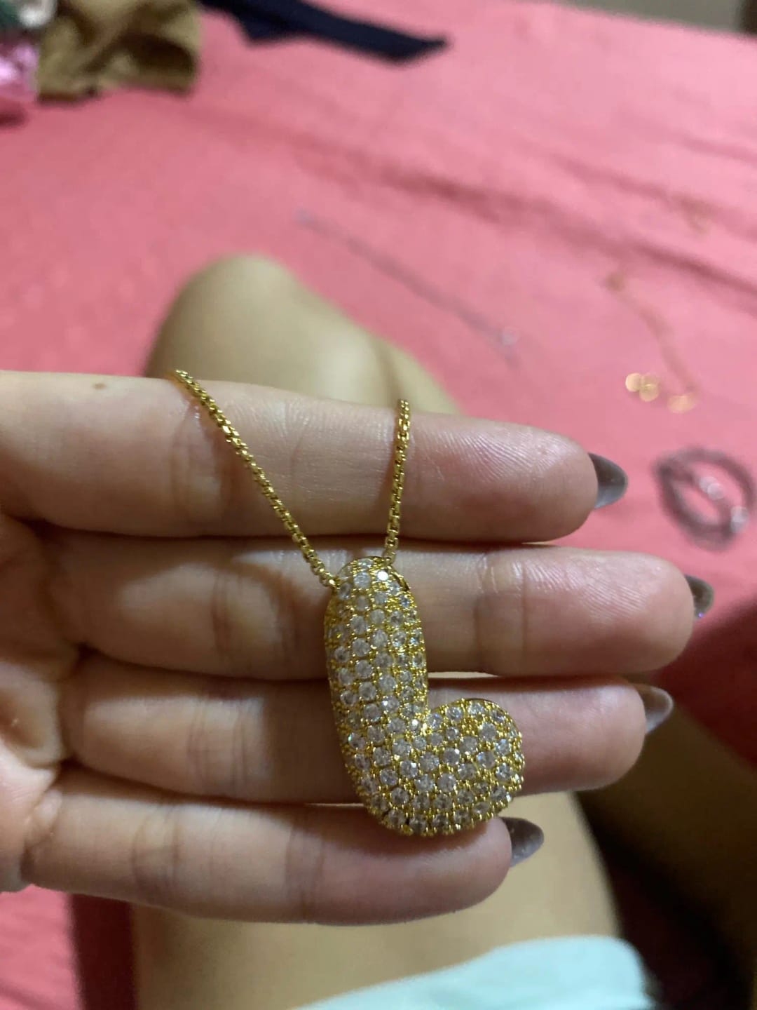 Customer photo review of Pavé Letter Necklace