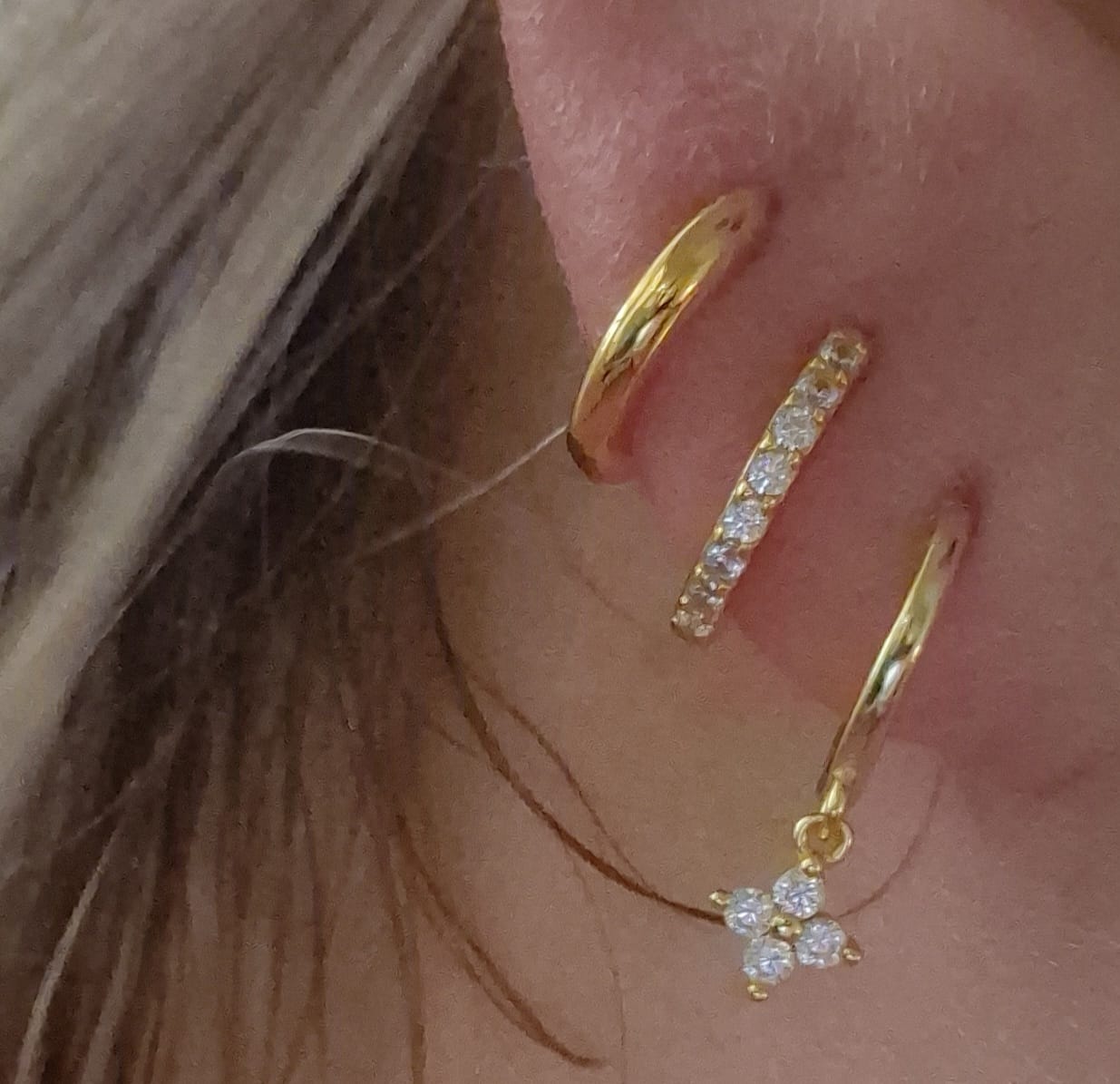 Customer photo review of Clover Sapphire Hoop Earrings