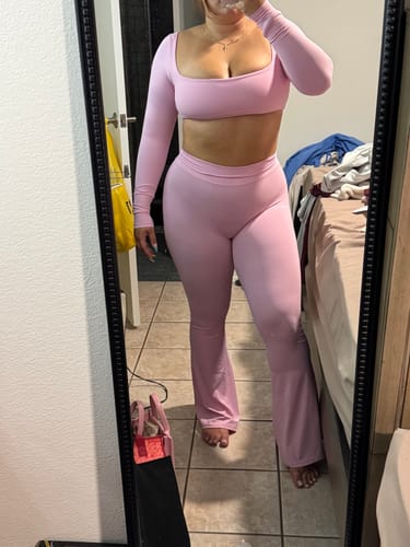 Customer photo review of Light Pink Long Sleeve and Flare Pant Set