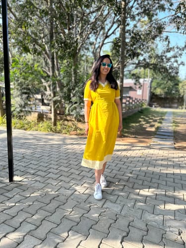 Customer photo review of Lemon Yellow & White Stripes Handloom Maxi