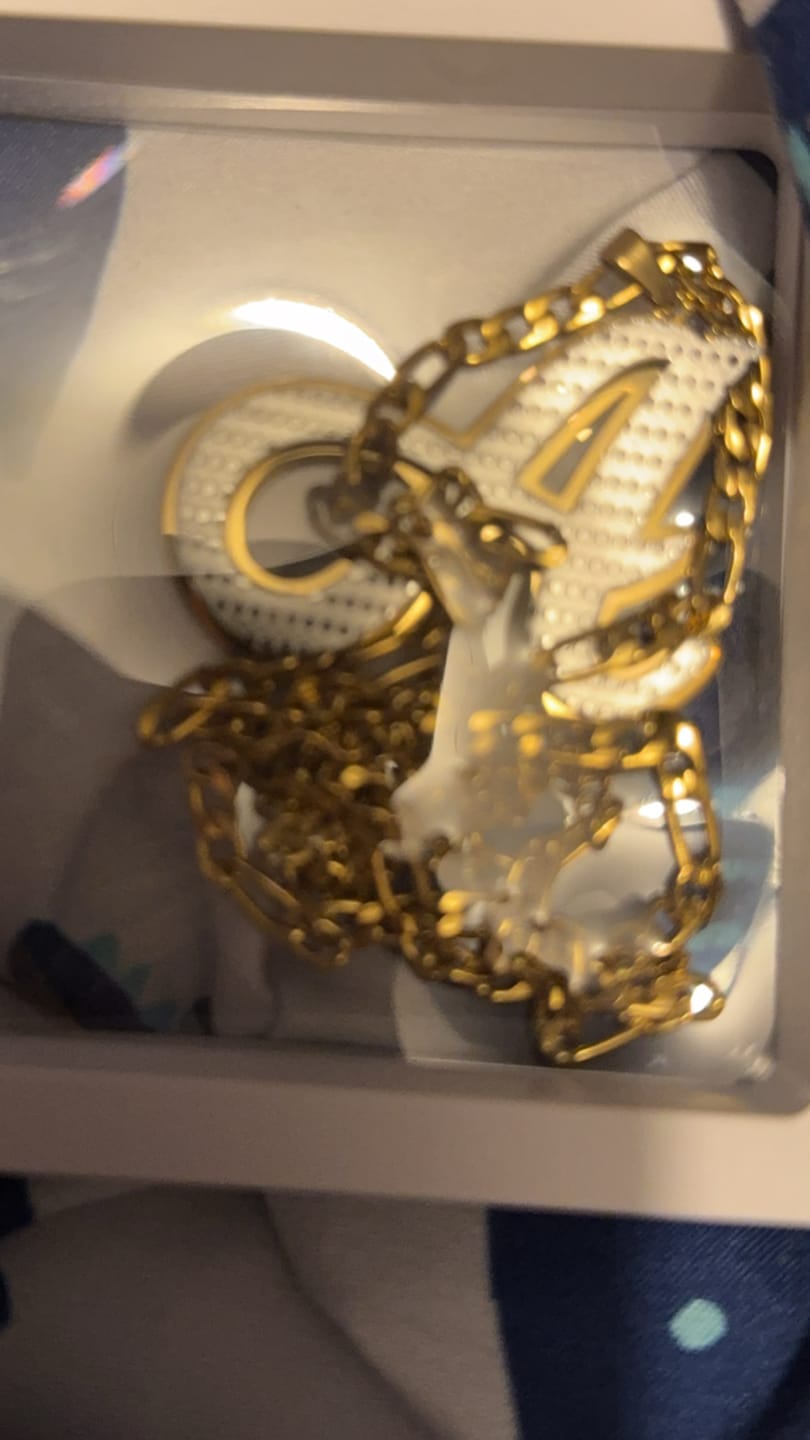 Customer photo review of Double Plated Initial Necklace w/ Figaro Chain