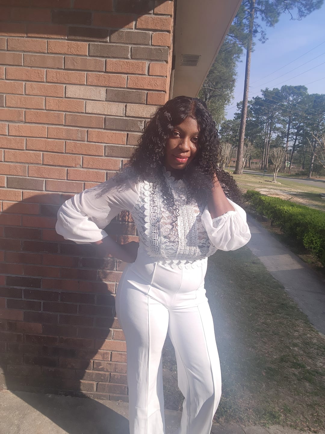 Customer photo review of Nerine Crochet Lace Mesh Jumpsuit - White