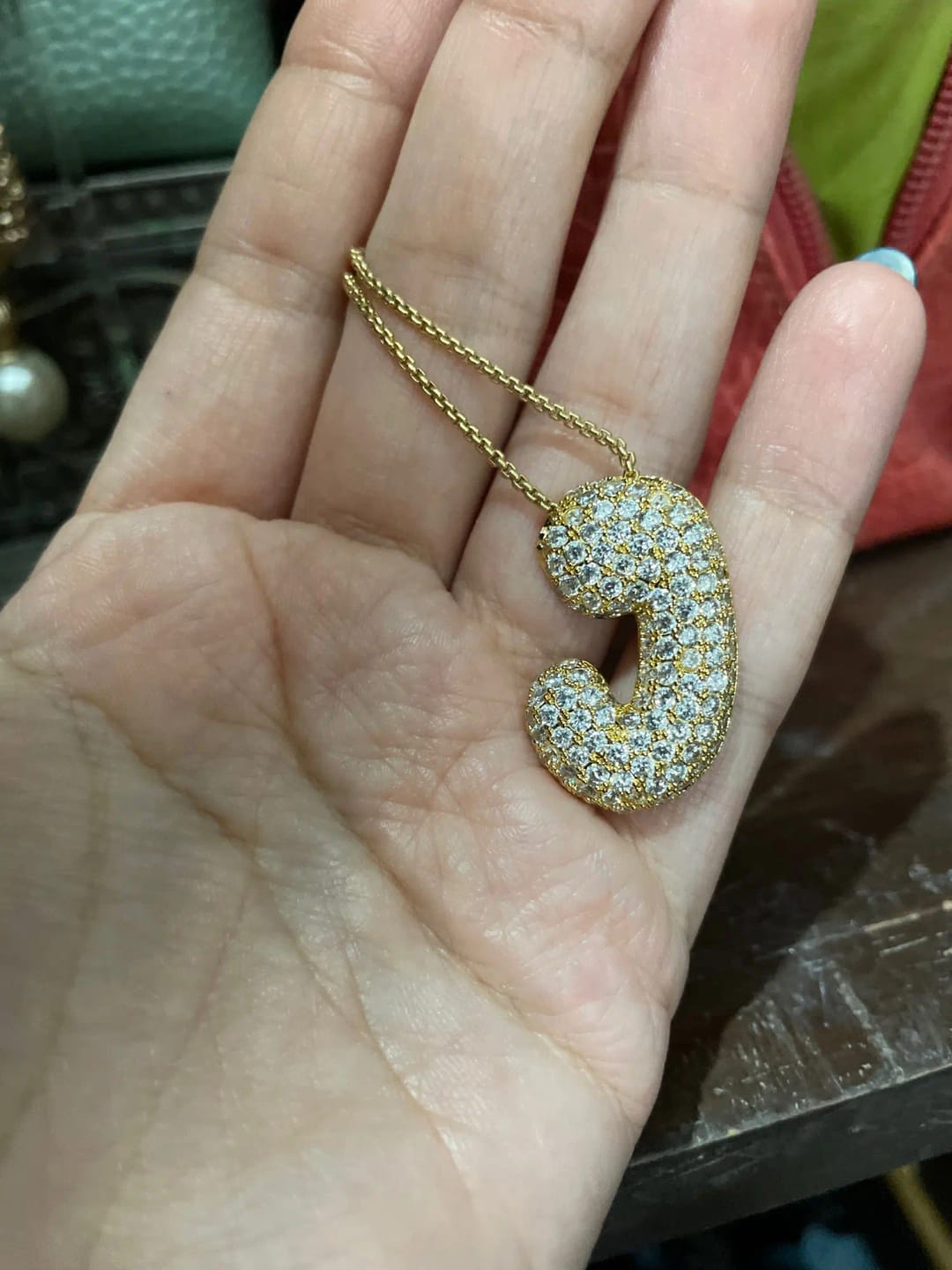 Customer photo review of Pavé Letter Necklace