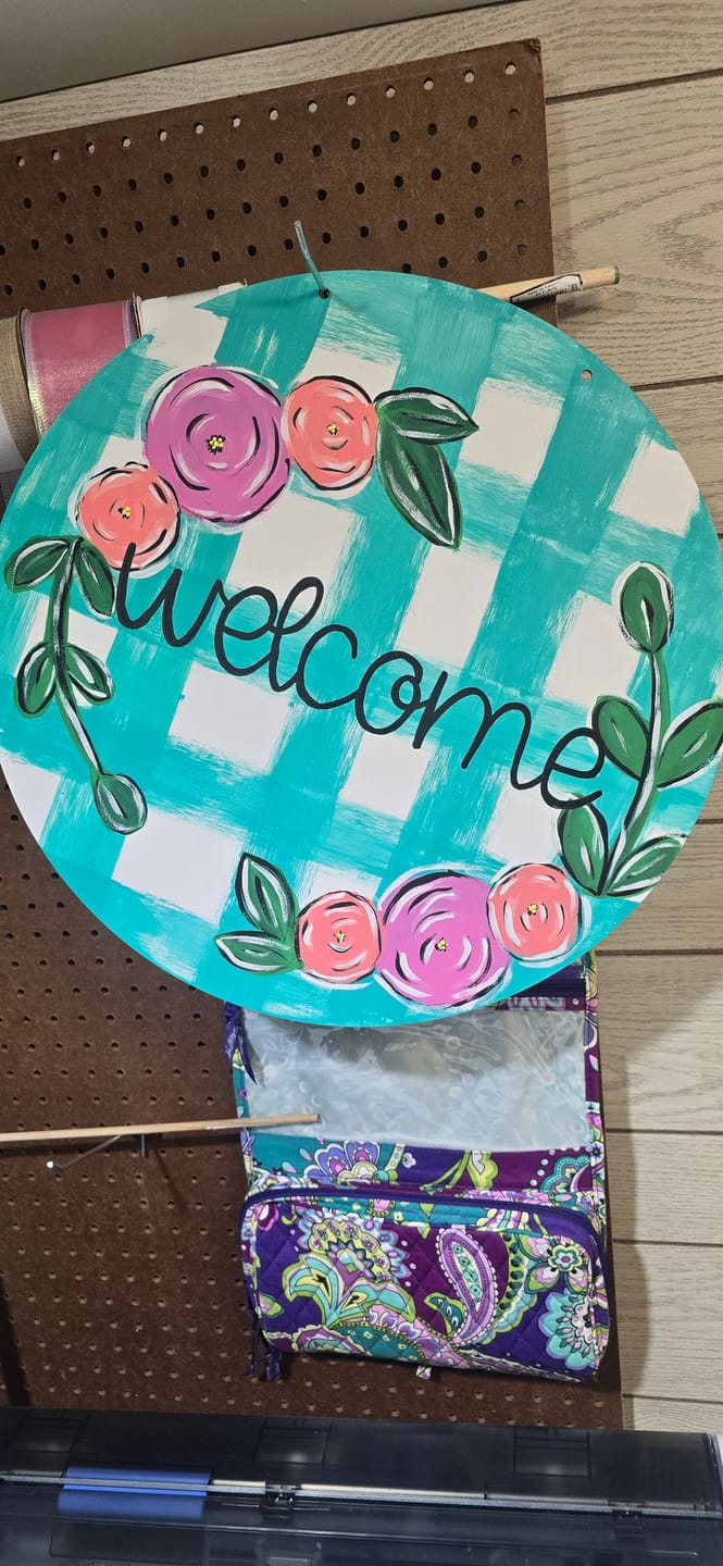 Customer photo review of Unfinished Circle Door Hanger | DIY Craft Cutout | Door Hanger | up to 46" DIY