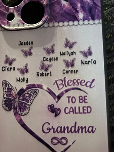 Customer photo review of Personalized Glass Phone Case Sparkling Grandma- Mom Heart Butterfly Kids