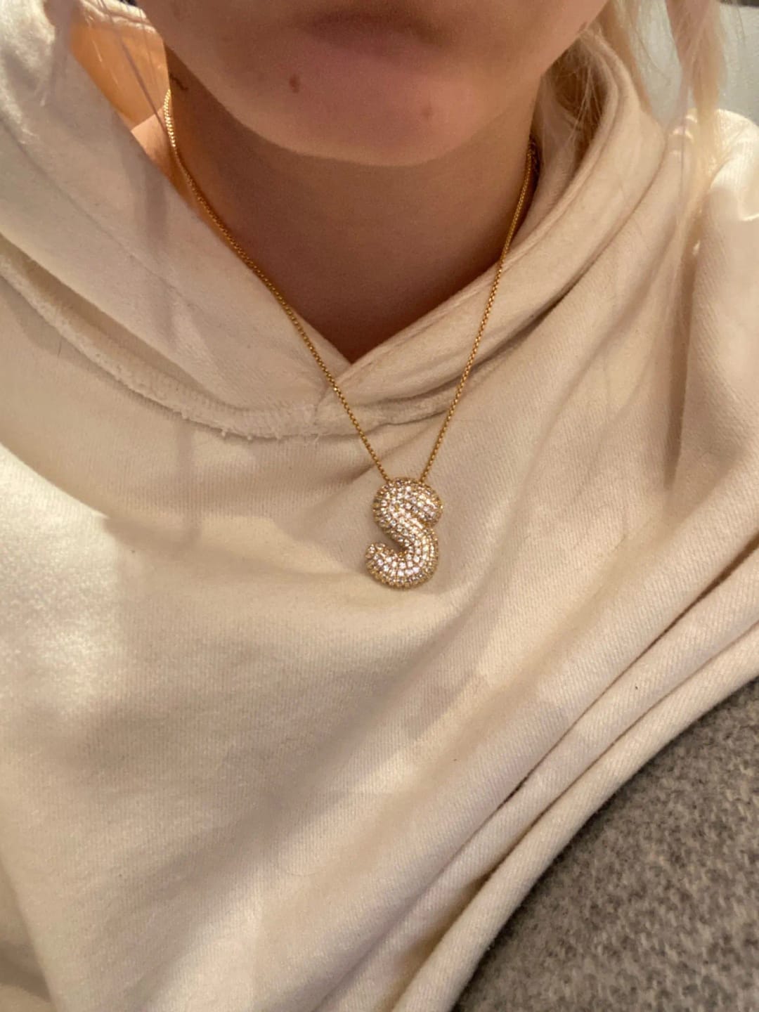Customer photo review of Pavé Letter Necklace