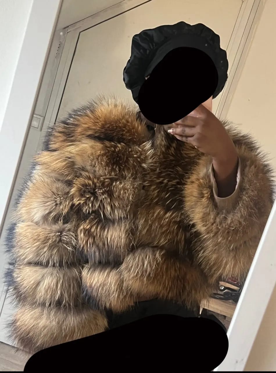 Customer photo review of Real Raccoon Fur Coat Luxury Thick Winter With Plush Collar And Tailored Silhouette — Natural | KIMLUD