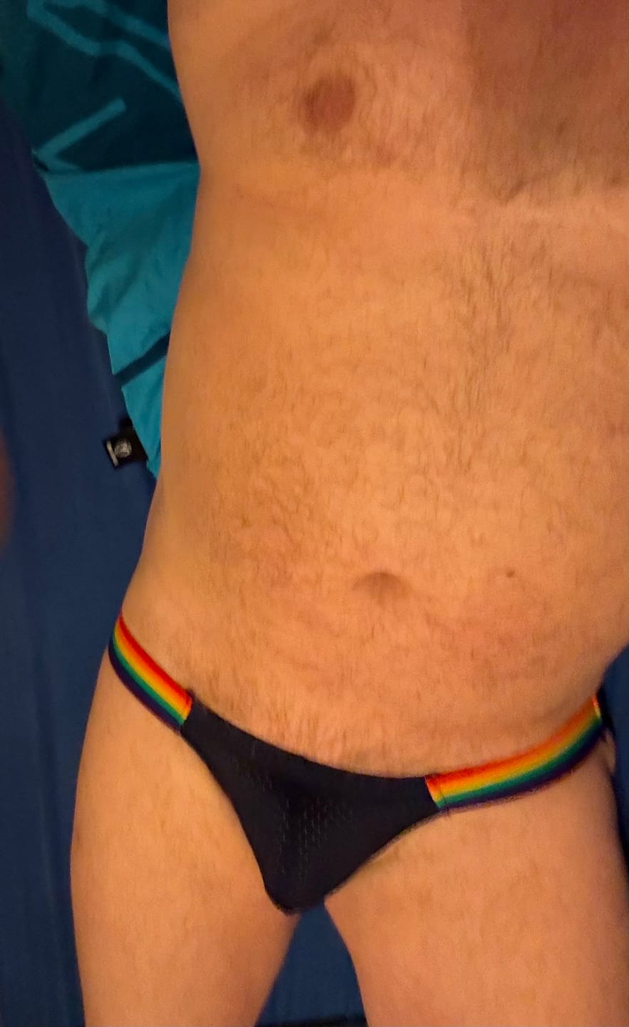 Customer photo review of Men's Sexy Rainbow Pride Mesh Bikini
