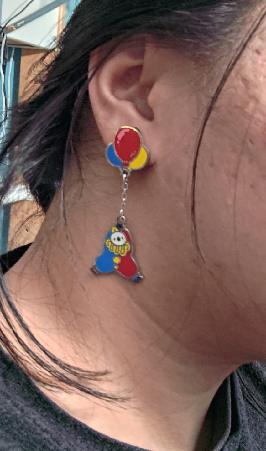 Customer photo review of Dangling Clown Earrings
