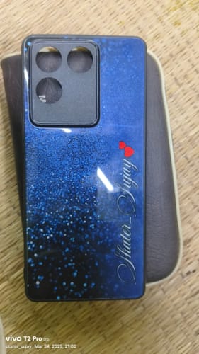 Customer photo review of Blue Glitter Customize Glass Case Cover For Vivo