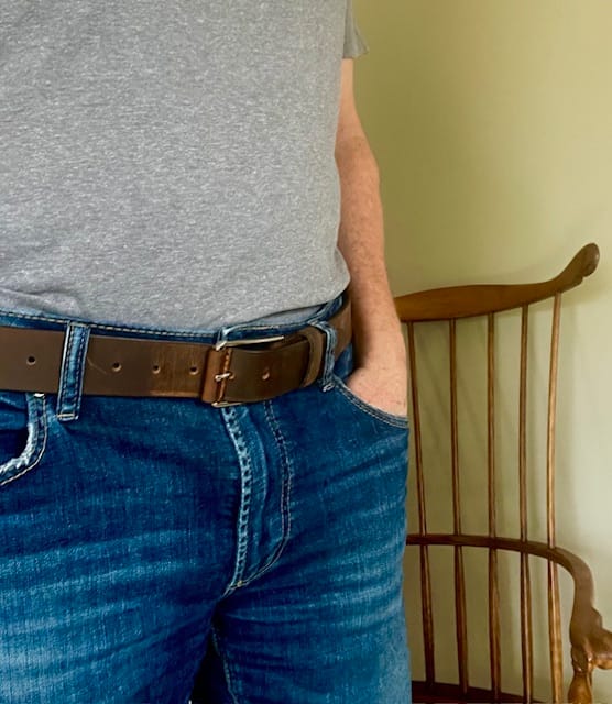 Customer photo review of The Spartan Belt - Brown Leather Belt With Leather Wrapped Buckle