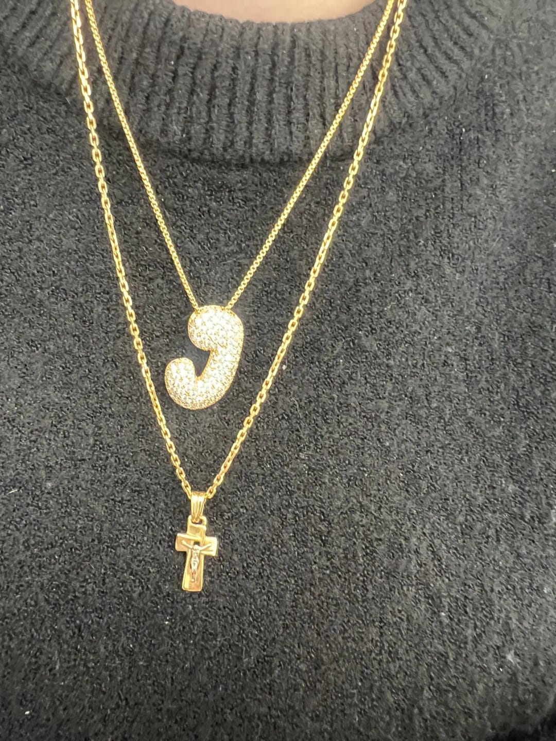 Customer photo review of Pavé Letter Necklace