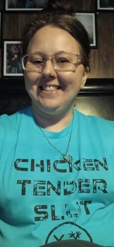 Customer photo review of Salty Savage Unisex "CHICKEN TENDER SLUT" Tee