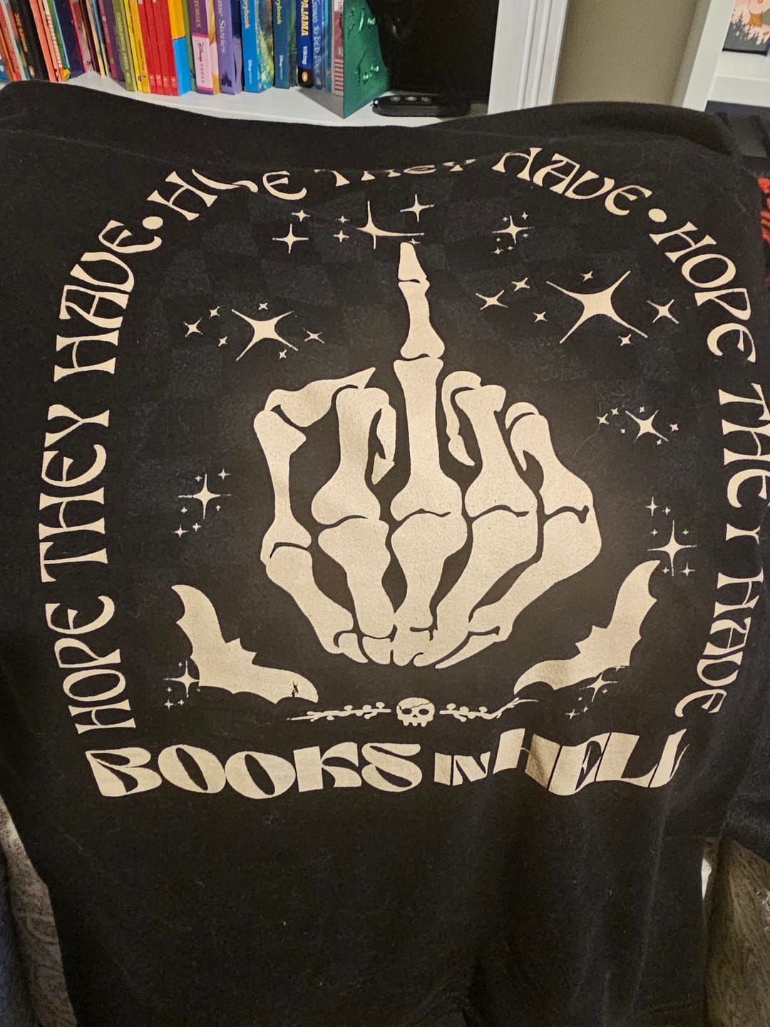 Customer photo review of hope they have books in hell t-shirt
