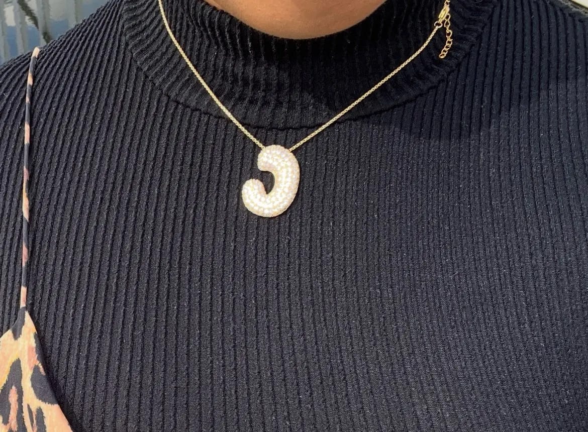 Customer photo review of Pavé Letter Necklace
