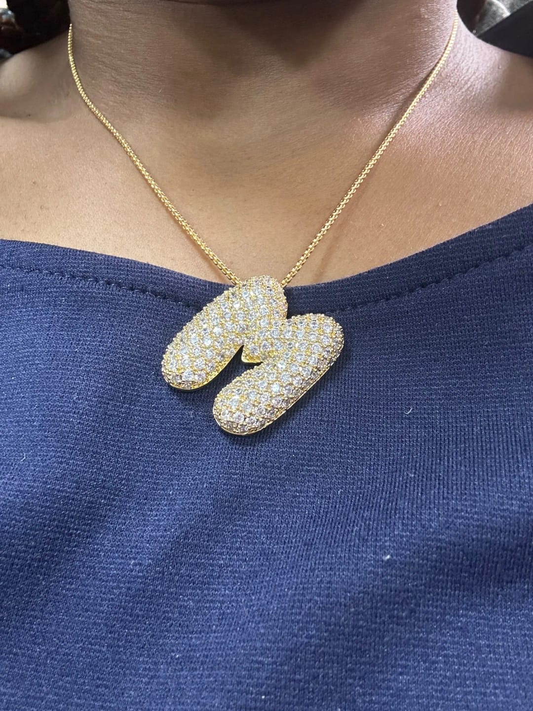 Customer photo review of Pavé Letter Necklace