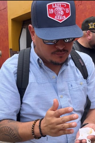 Customer photo review of Lazy J Ranch Navy Red Ranch Classic Five Panel Trucker Hat