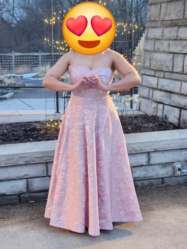 Customer photo review of Alivia Tea Length Dress by Bariano - RENTAL