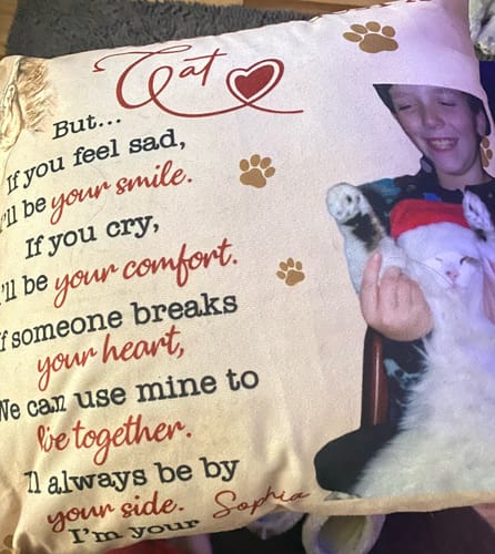 Customer photo review of Personalized Cat Pillow - Upload Photo - Gift Idea For Cat Lover - I'lI Always Be By Your Side