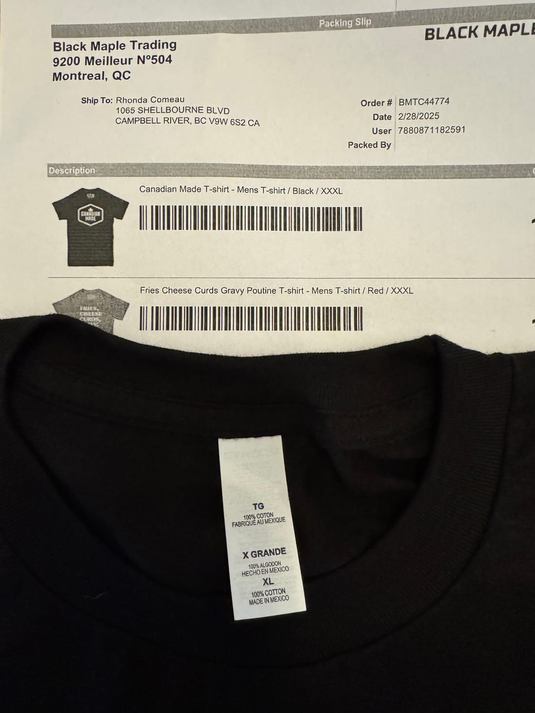 Customer photo review of Canadian Made T-shirt