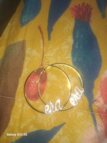 Customer photo review of Gold Precious Era Logo Hoops