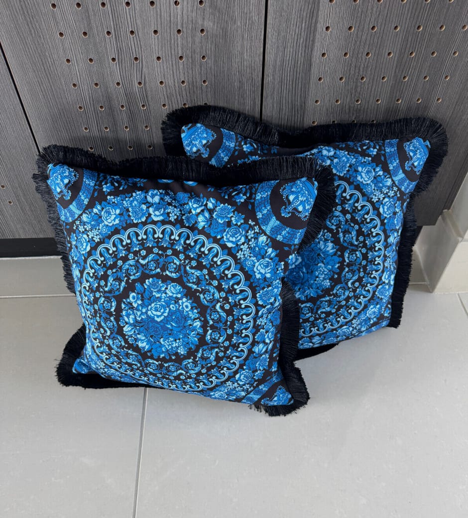 Customer photo review of Blue Baroque Medallion Scroll Black Fabric by the Metre