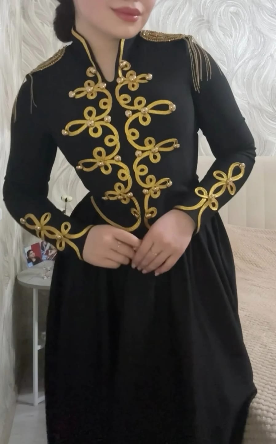 Customer photo review of Bandage Jacket Long Sleeve Gold Accent — Black | KIMLUD
