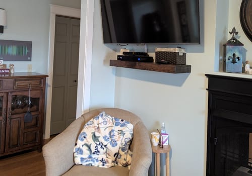 Customer photo review of Distressed 3" Thick Floating Shelves