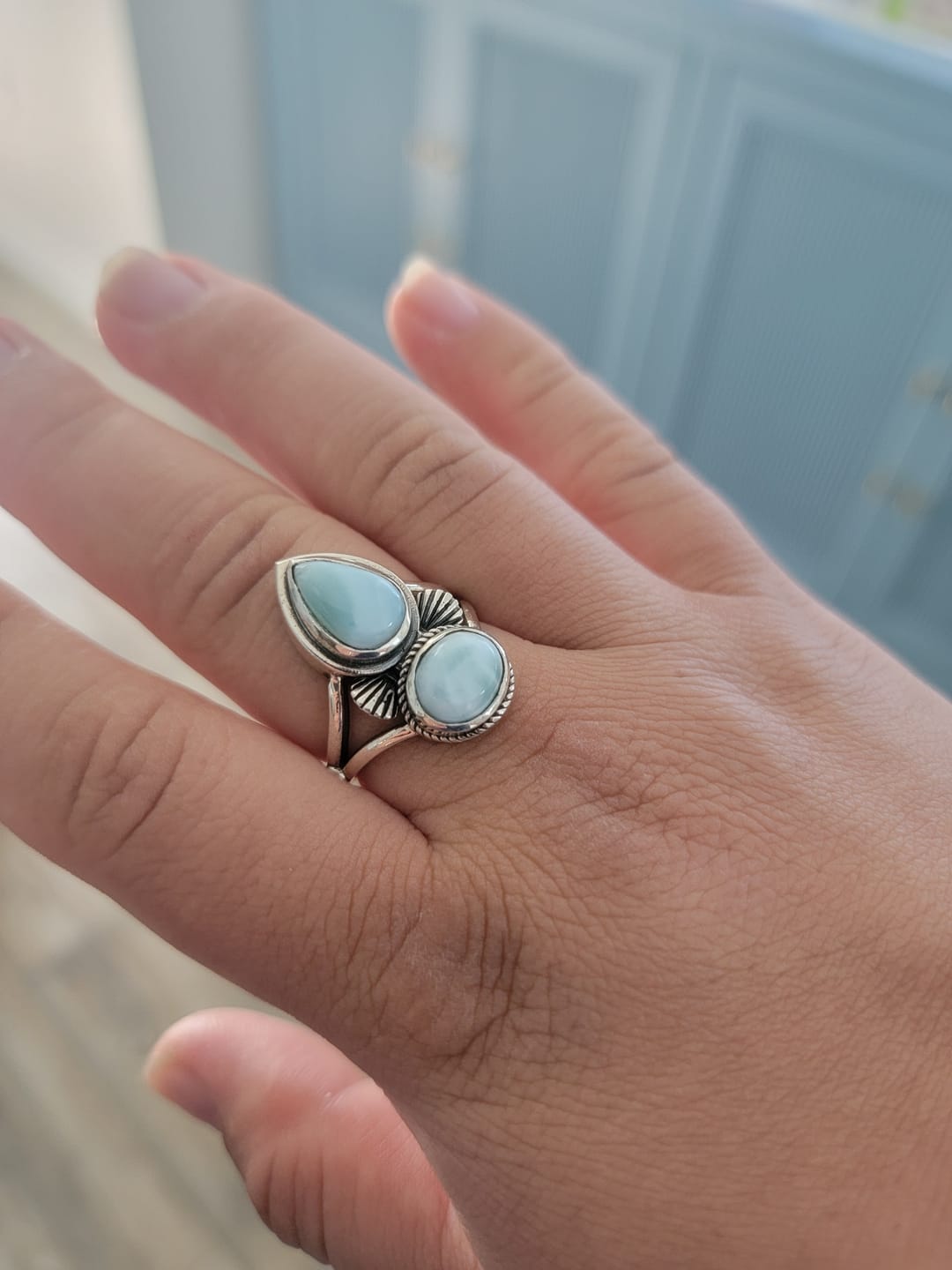 Customer photo review of Larimar Shell Ring Sterling Silver