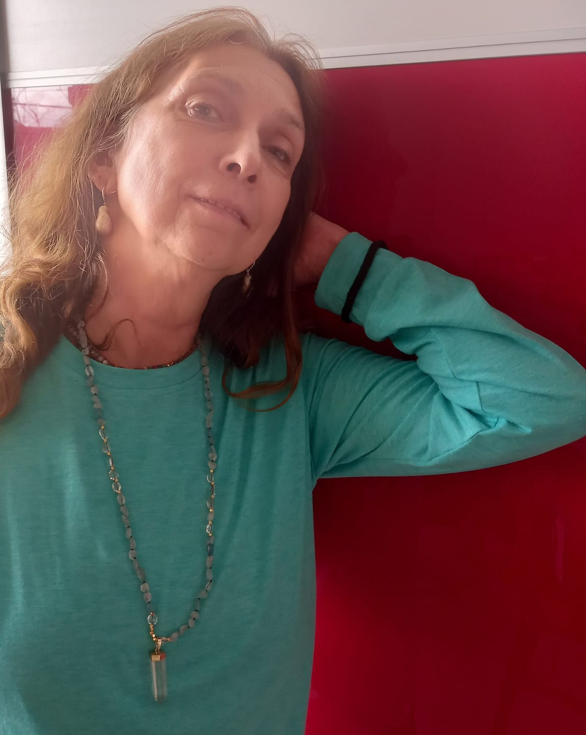 Customer photo review of Natural Aquamarine & Clear Quartz Gemstone Necklace