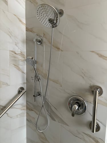 Customer photo review of Dual Shower Head with Slide Bar Set