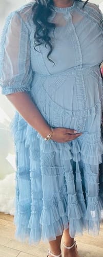 Senthu B. review of Periwinkle Ruffle Midi Dress by Mac Duggal - RENTAL image 1 out of 1