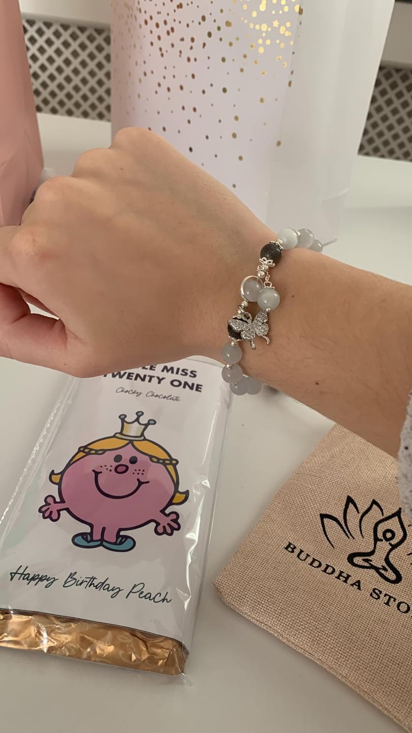 Customer photo review of Buddha Stones Cat's Eye Moonstone Butterfly Star Charm Support Bracelet