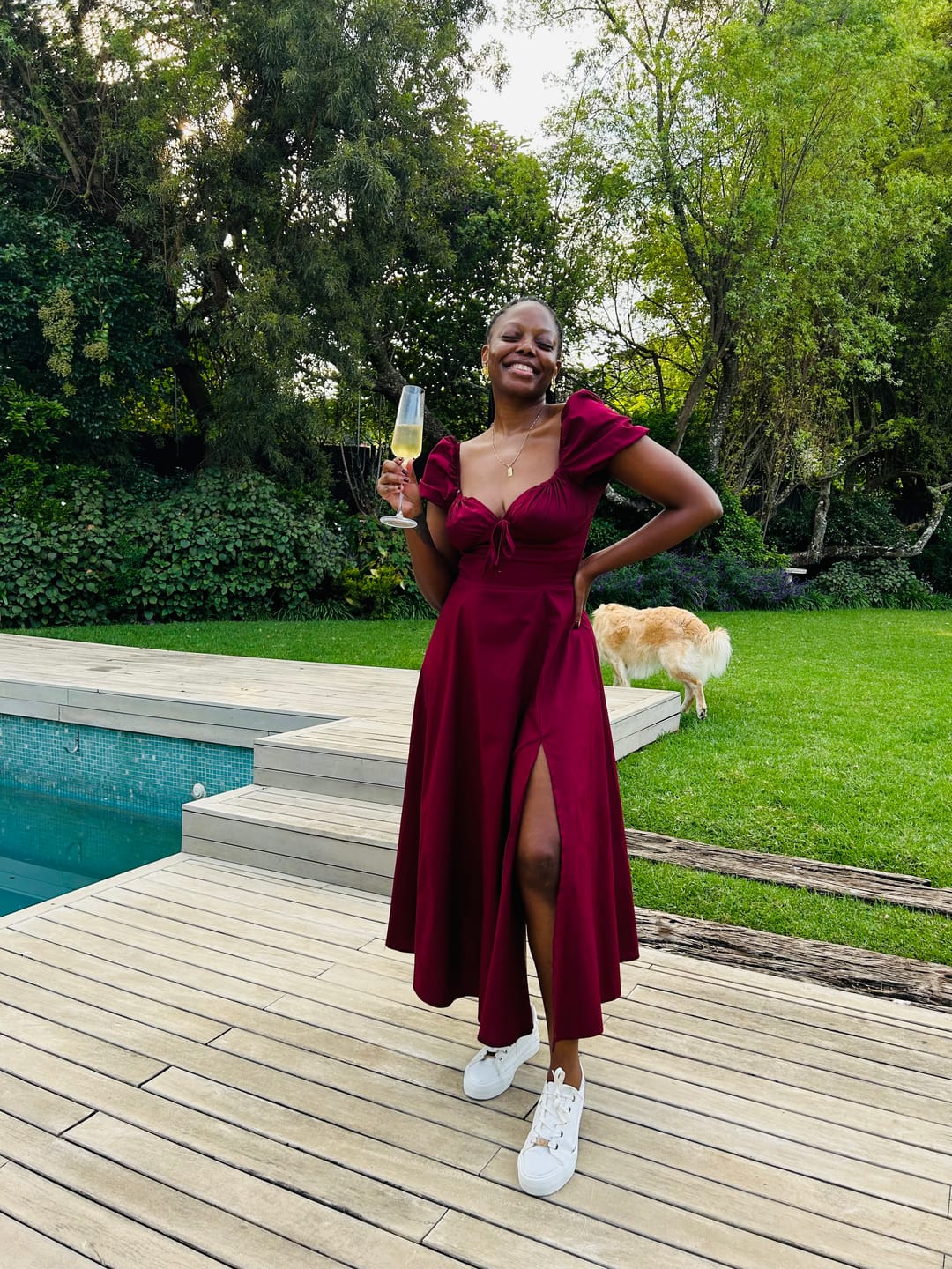 Customer photo review of Myrah Cherry Red Midi Sundress