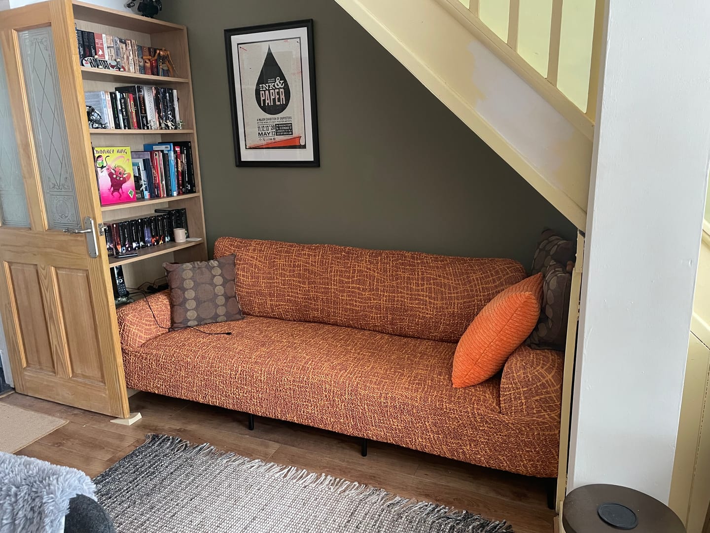 Customer photo review of 3 Seater Sofa Cover - Graffio Orange, Microfibra Printed
