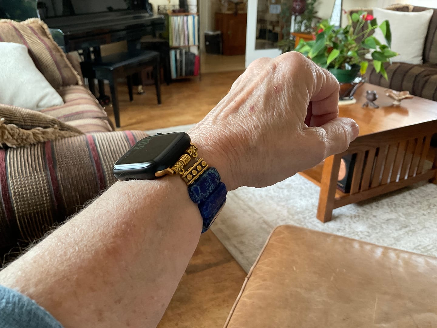 Customer photo review of Dark Navy Tibetan Jasper Stretch Apple Watch Strap