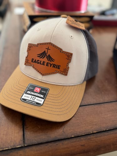 Customer photo review of Custom Leather Patch Hats Richardson 112 Laser Engraved