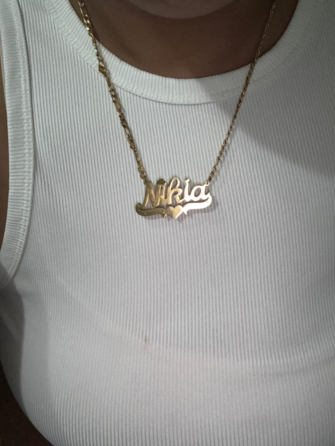 Customer photo review of Classic Heart Bar 3D Plated Name Necklace