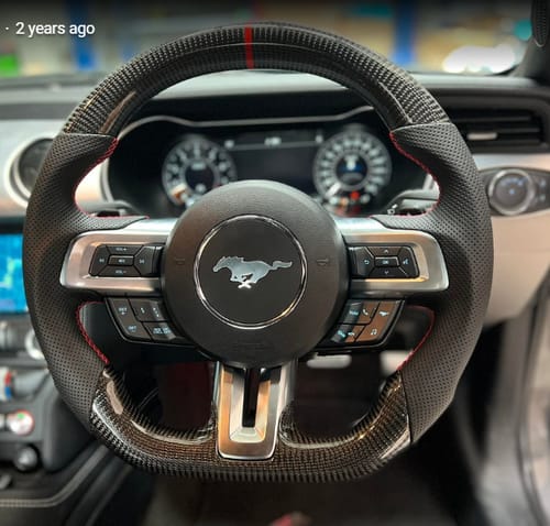 Customer photo review of Elite Flat Bottom Traditional Carbon Black Perforated Leather Steering Wheel to suit Ford Mustang GT