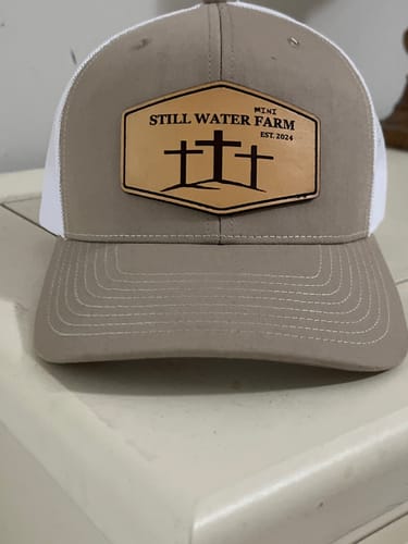 Customer photo review of Custom Leather Patch Hats Richardson 112 Laser Engraved