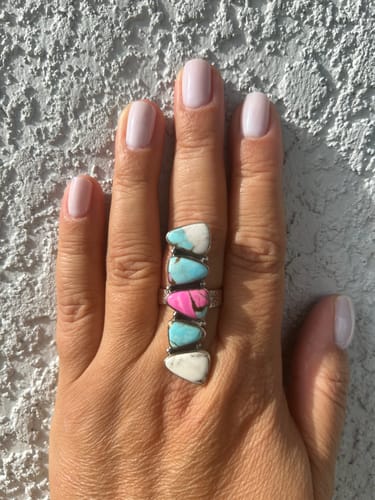 Customer photo review of Handmade Cotton Candy Sterling Adjustable 5 Stone Ring