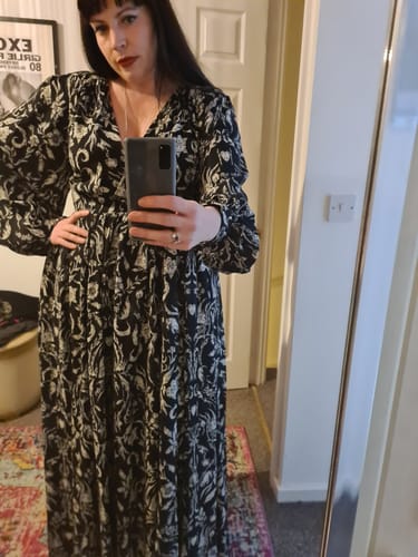 Customer photo review of Belladonna Maxi Dress in Cottage Witch Toile Print
