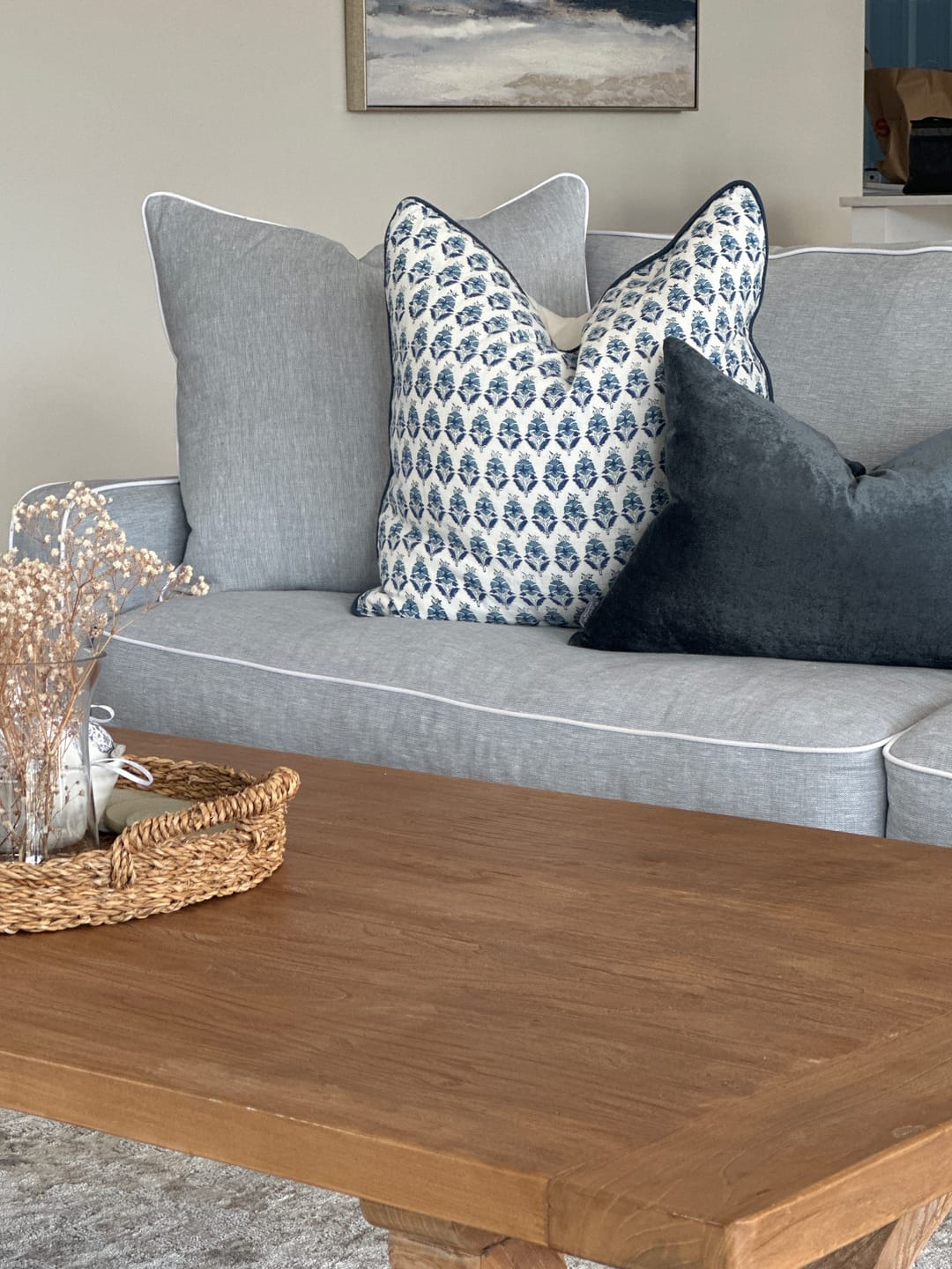 Customer photo review of Floral Motif Block Print Square Linen Cushion