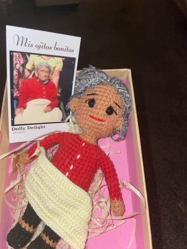 Customer photo review of Dolly® Personalized Crochet Doll with Photo Card
