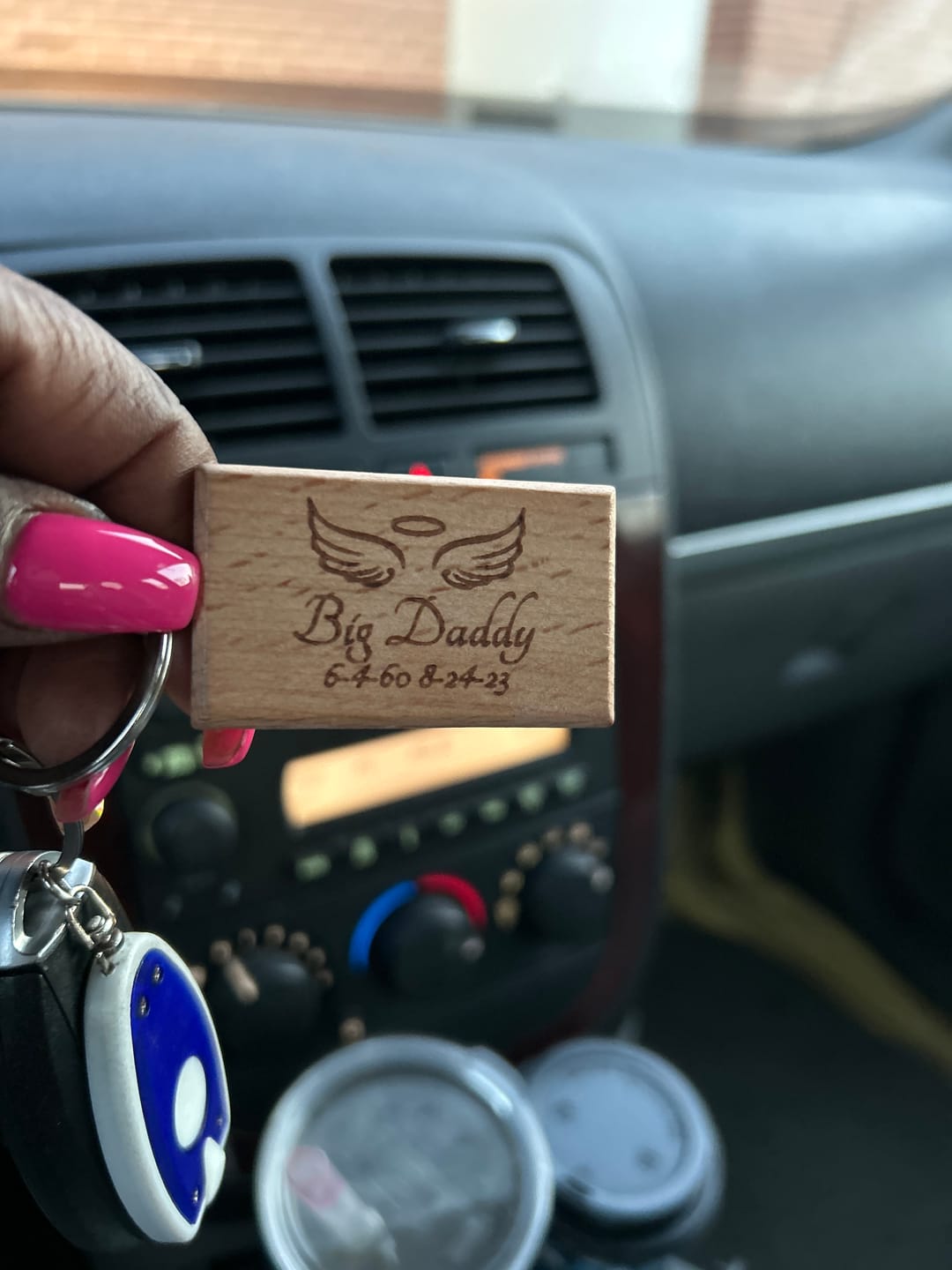 Customer photo review of Angel Wings Keychain - Customizable