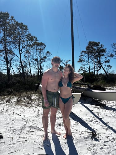 Customer photo review of Seamolly Faux Pearl Decor Halter Tied Triangle Top & Brazilian Bottom Bikini Set