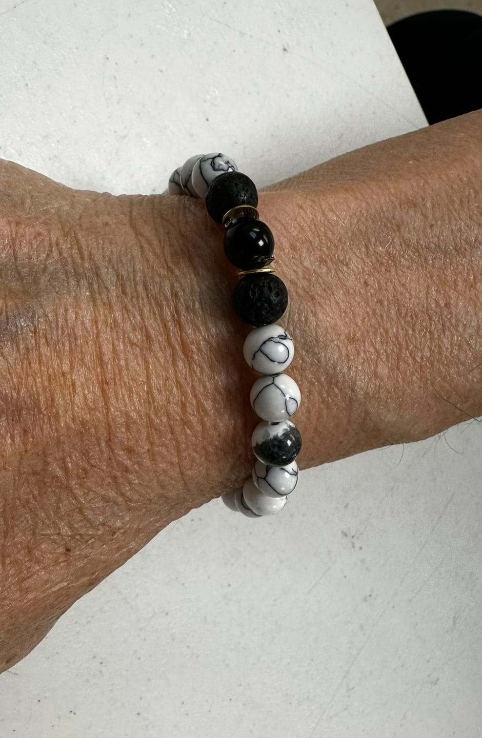 Customer photo review of Energy Balancing Bead Bracelet - Black/White