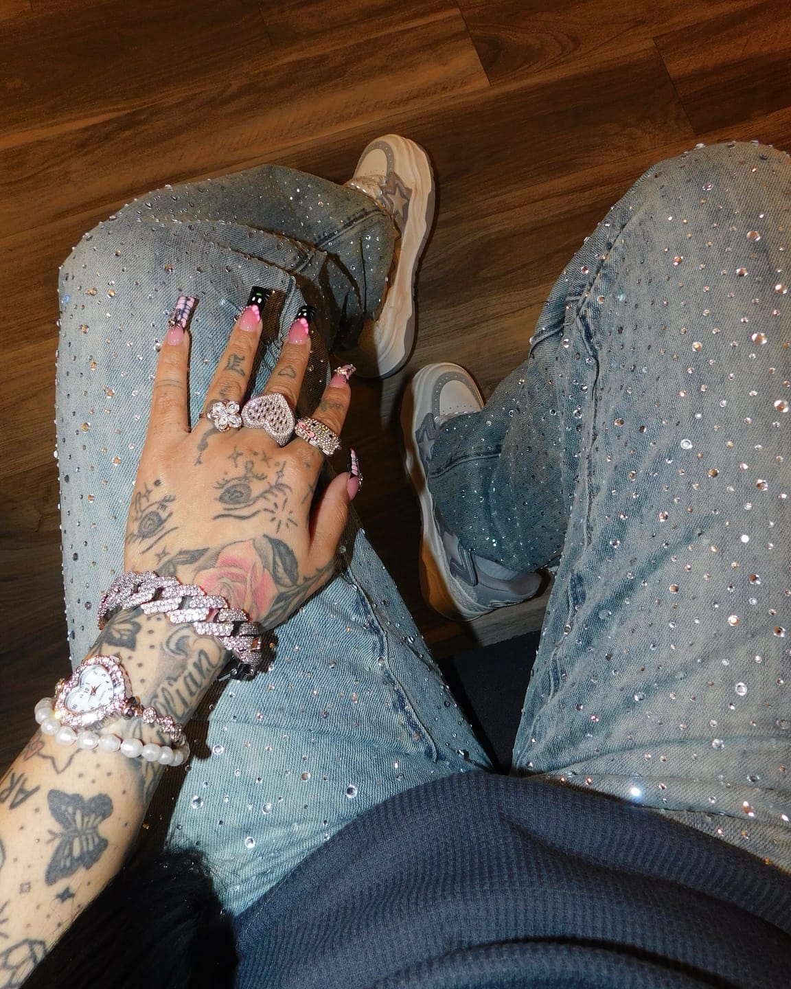 Customer photo review of Aelfric Eden Rhinestone Baggy Jeans