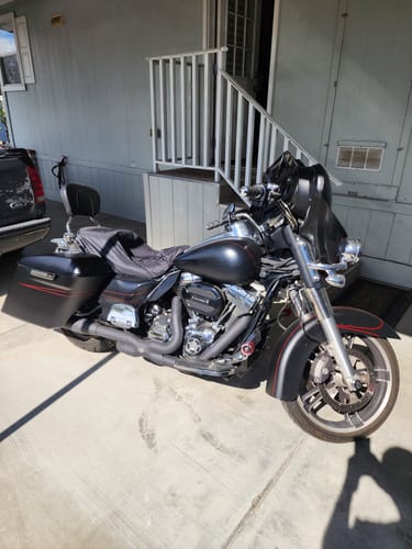Customer photo review of HR3 Black Denim Special 5" Stretched Extended Saddlebags For Harley Touring 2014-2023