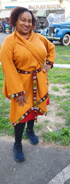 Customer photo review of NEW! Wool Cape Coat Cocoon Mustard